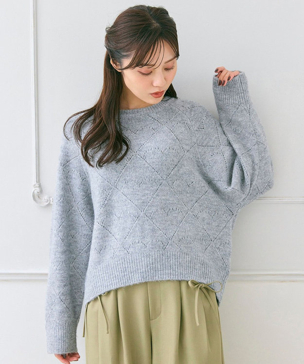 Feroux ハート柄ニット プルオーバー ライトグレー系