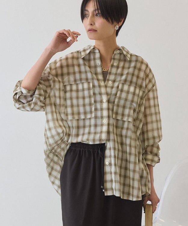AMERICAN HOLIC シアーチェックシャツ Light Beige