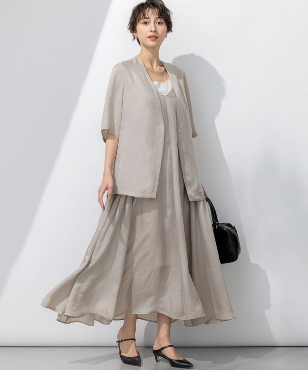 23区 【接触冷感性】フィブリルツイル キャミソールフレアワンピース ベージュ系