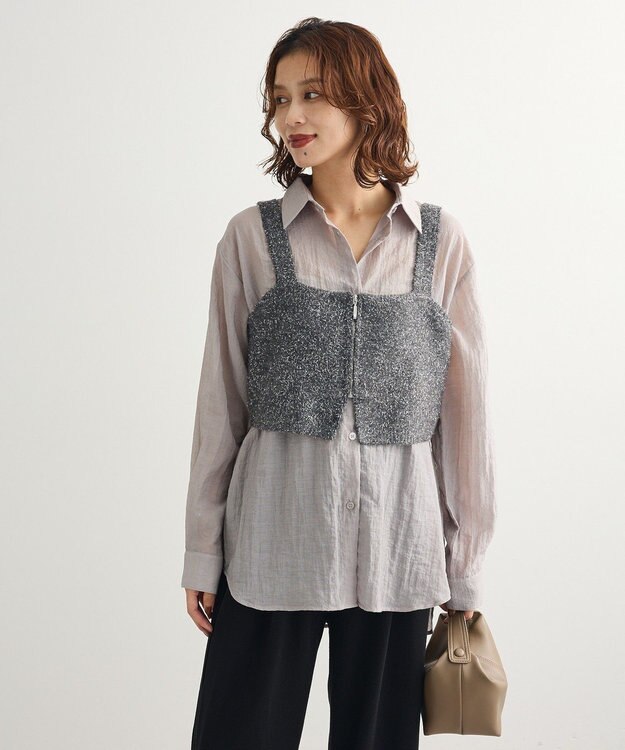 Green Parks ＳＥＴ２点ラメシャギービスチェ＋シャツ Charcoal Gray