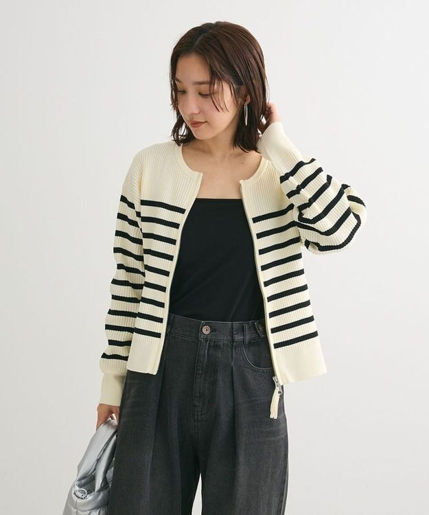 Green Parks ＺＩＰ付きニットカーディガン Border