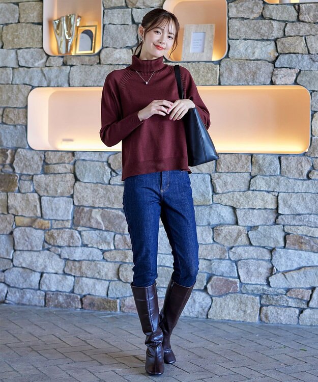 Tiaclasse 【安田美沙子さん着用・選べる2type】ラグランニットトップス タートルネック：ボルドー