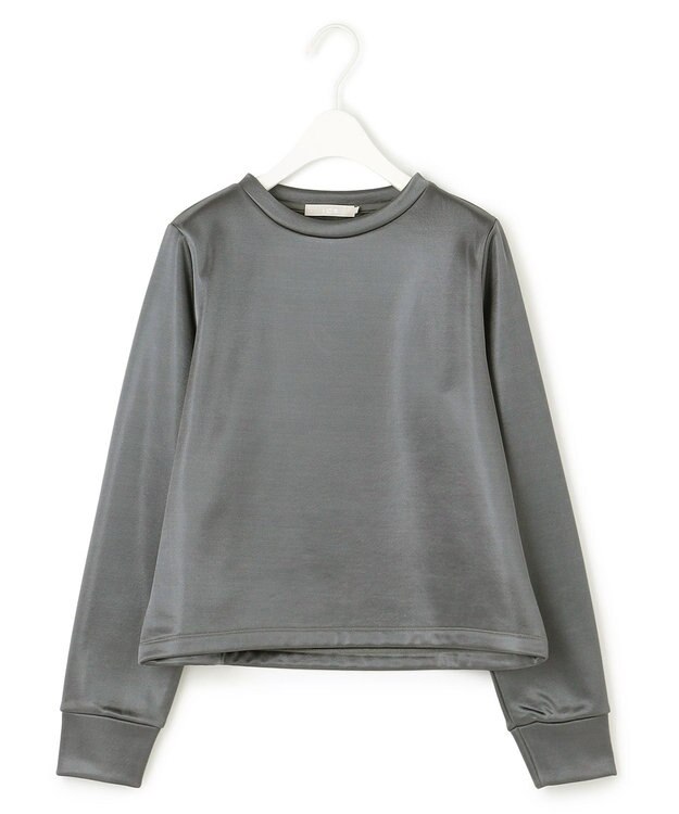 ICB L 【洗える】サテンボンディング クルーネックプルオーバー チャコール系