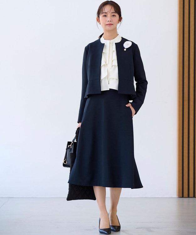 組曲 L 【WEB限定・KUMIKYOKU NAVY】コンフォータブルドレープ ノーカラージャケット ネイビー系