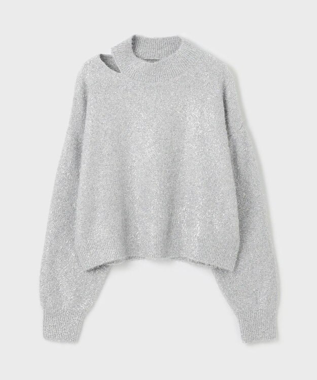 GRACE CONTINENTAL ラメフェザーニットトップ シルバー