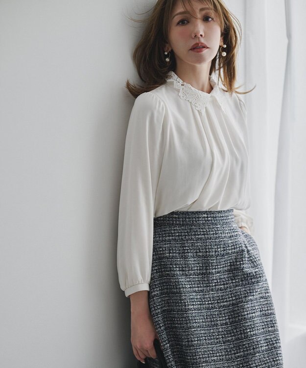 組曲 S 【WEB限定・2WAY】ジョーゼットシフォンレース襟 ブラウス アイボリー系