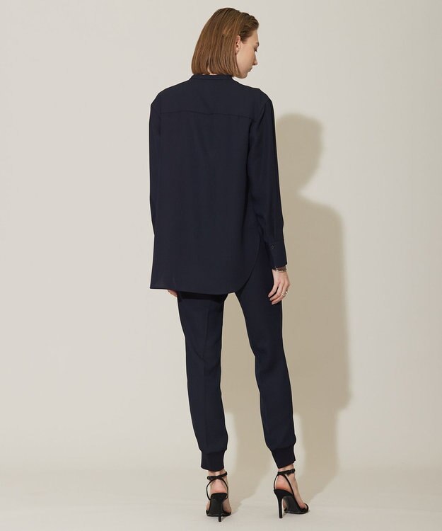 ICB 【接触冷感・UVケア・速乾・洗える】 FluidBackSatin シャツブラウス ネイビー系