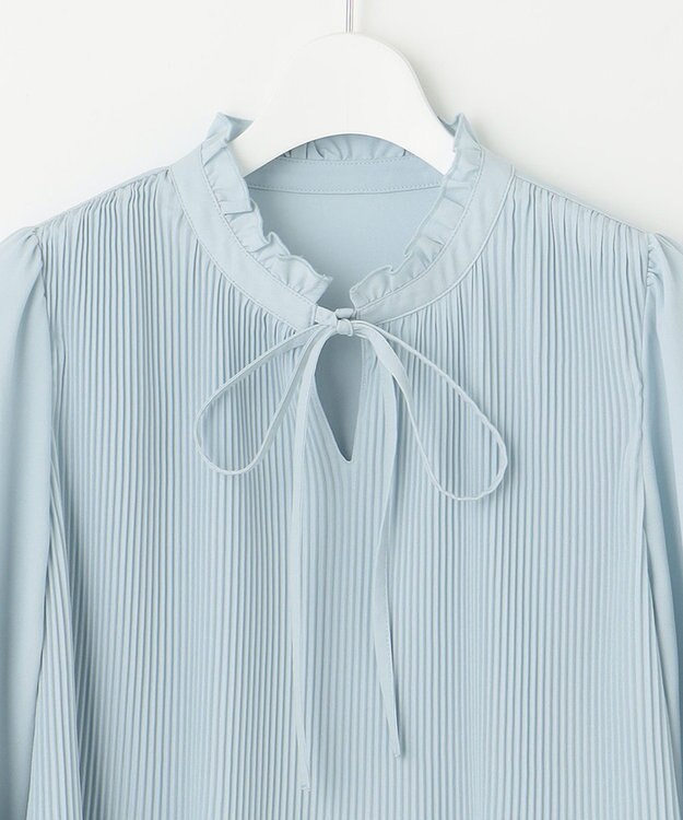 Feroux プリーツコンビ ブラウス スカイブルー系