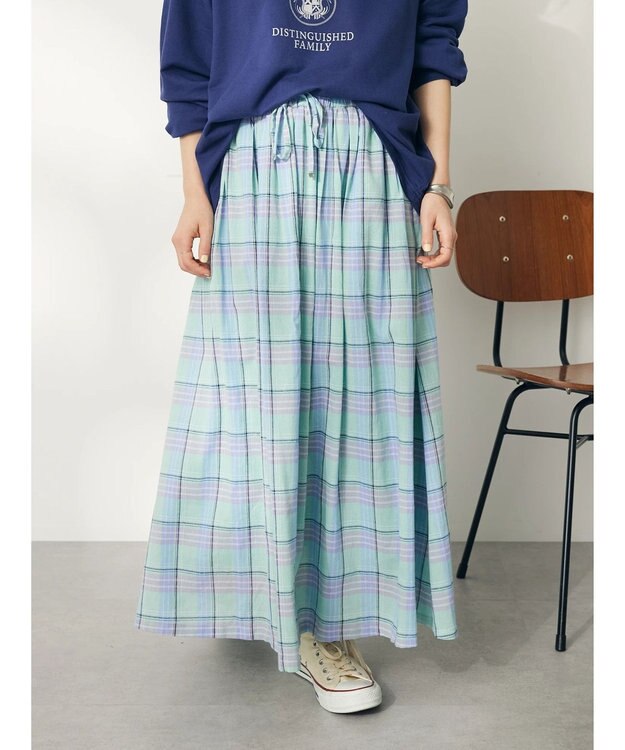 CRAFT STANDARD BOUTIQUE チェックギャザーロングスカート Mint