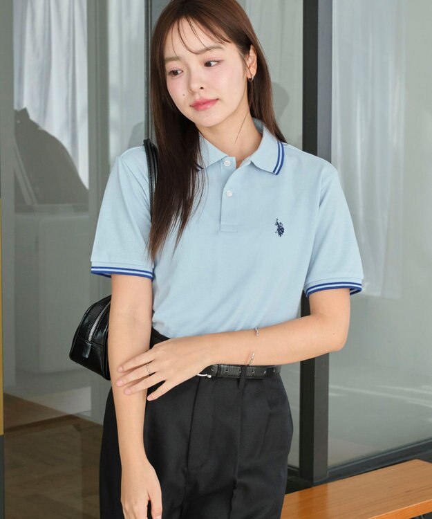 WEGO 【ユニセックス着用ITEM/SMLサイズ展開】別注USPOLOラインポロシャツ サックス