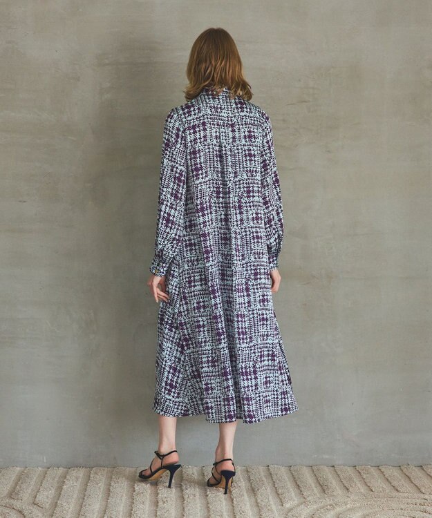 GRACE CONTINENTAL チェックプリントボウ付ワンピース サックス