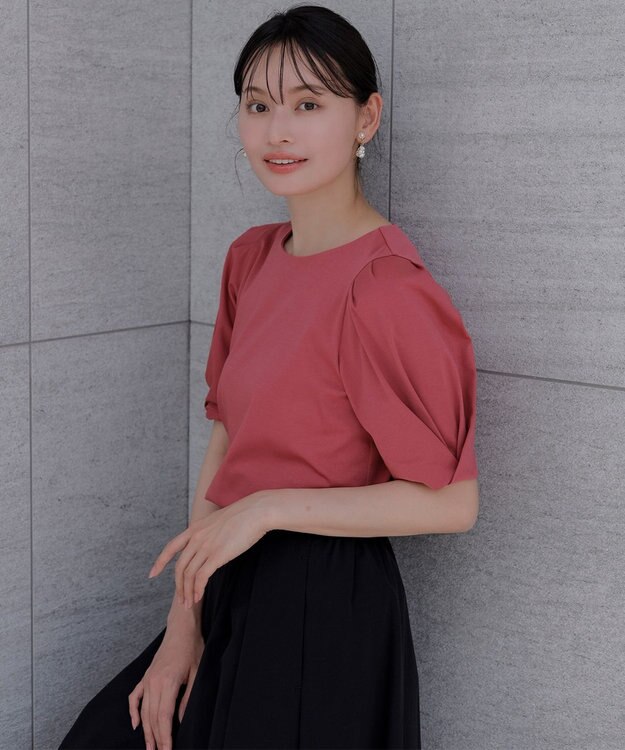 ANY SIS S 【撥水・汗ジミ防止・UVケア・洗える】スーピマスムース 袖タック Tシャツ レッド