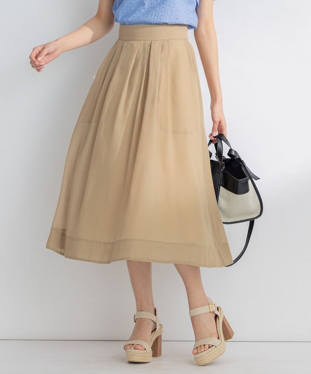 組曲 【洗える・イージーケア】カラーボイル フレアスカート ベージュ系