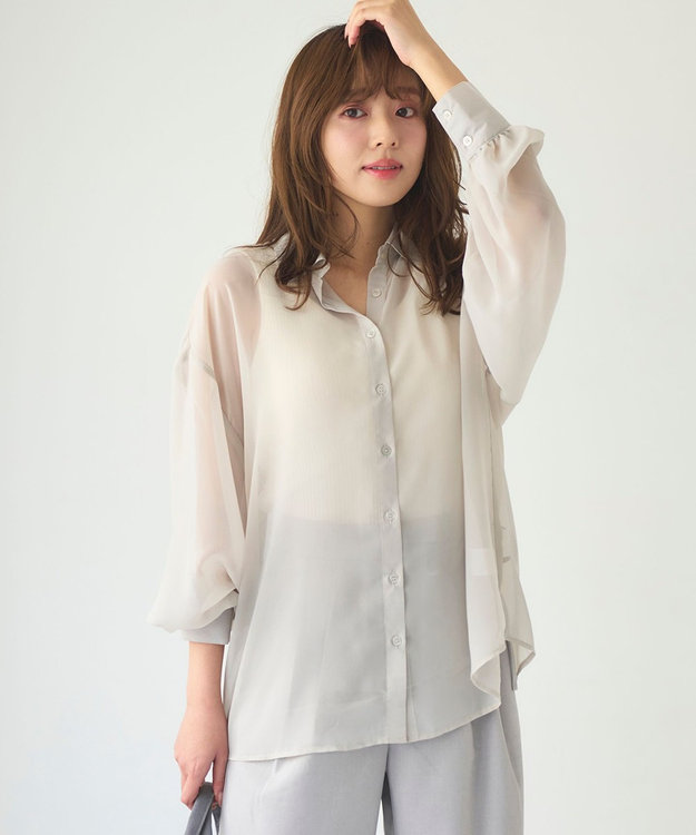 Feroux 【洗える】ベーシックシアー シャツ ライトグレー系