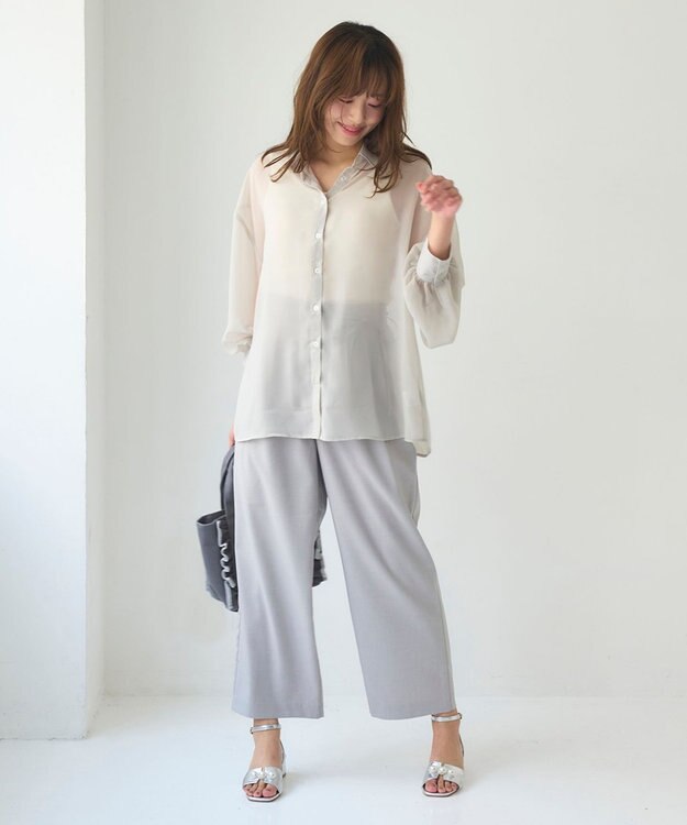 Feroux 【洗える】ベーシックシアー シャツ ライトグレー系