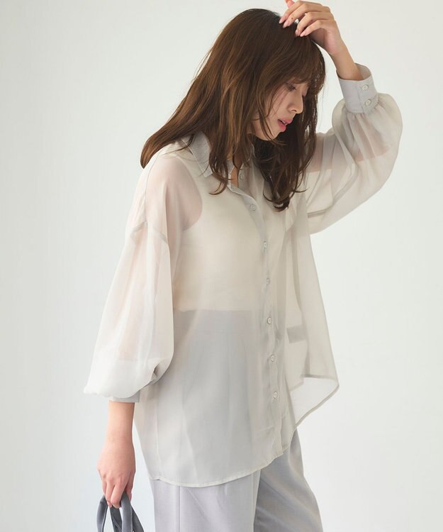 Feroux 【洗える】ベーシックシアー シャツ ライトグレー系