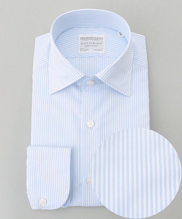 GOTAIRIKU 【形態安定】PREMIUMPLEATS_セミワイドカラー 通年ドレスシャツ_ストライプ(25年春夏モデル) サックスブルーストライプ