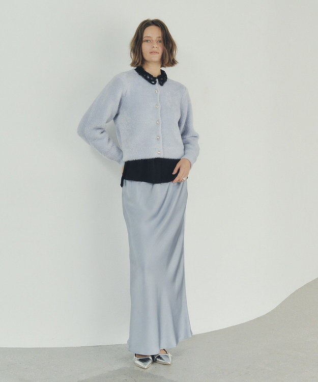 YECCA VECCA サテンフレアスカート Grayish Blue