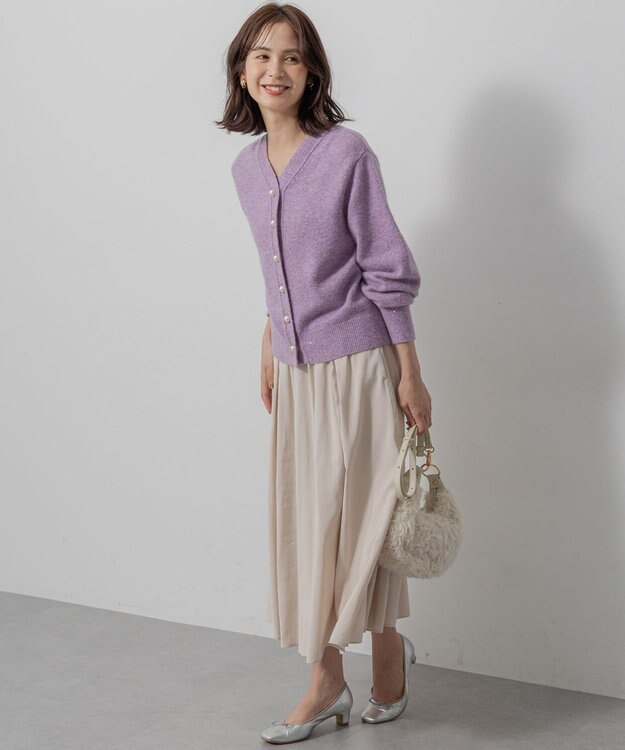 組曲 【加藤ローサさん着用 / 前後着用可】スパンコールヤーン カーディガン ライラック系