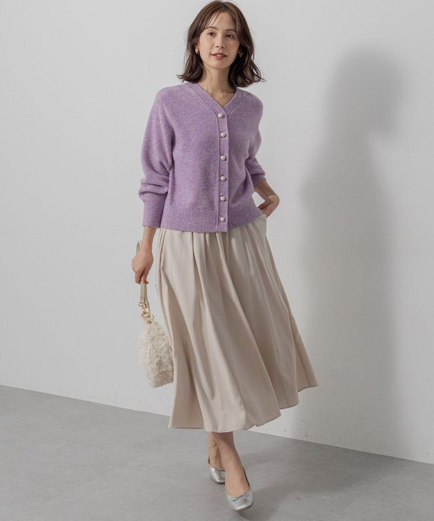 組曲 【加藤ローサさん着用 / 前後着用可】スパンコールヤーン カーディガン ライラック系