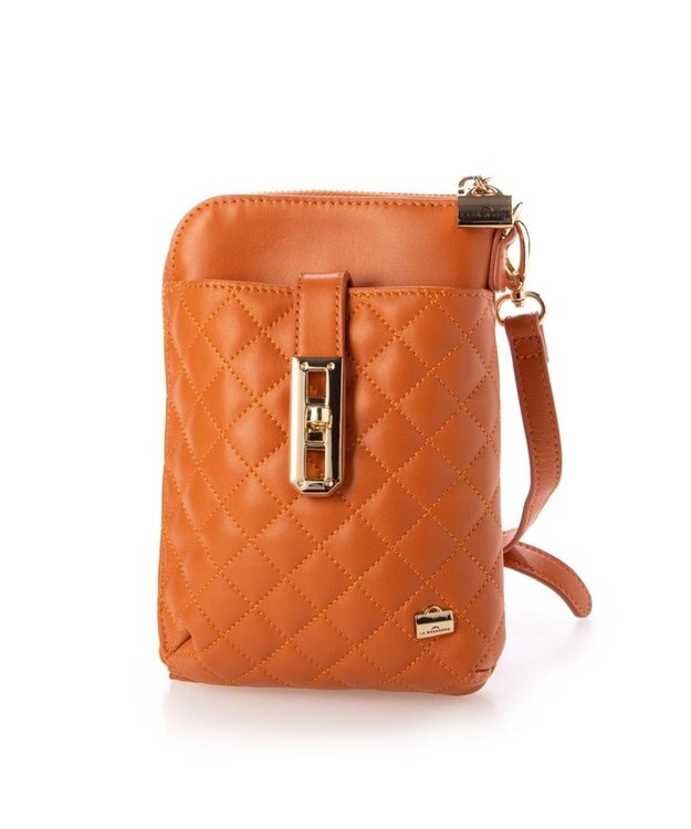 LA BAGAGERIE シープレザー　キルティングスマホショルダー オレンジ