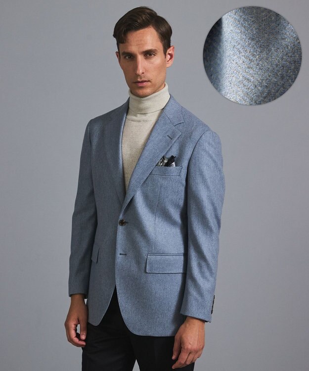 GOTAIRIKU 新色追加【一部ストレッチ】カシミヤブレンド 定番ツイードジャケット(25年モデル) サックスブルー(25年新色)