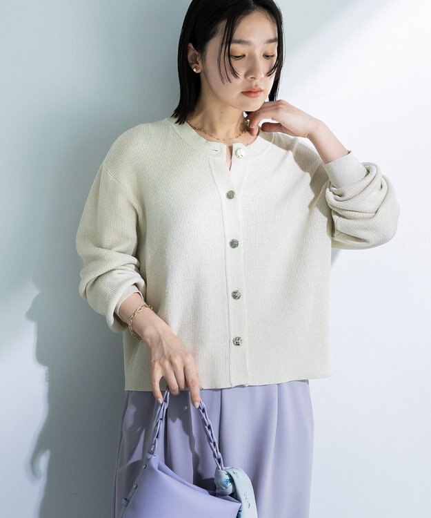 Green Parks アンチピリング金ボタンニットカーディガン Ivory