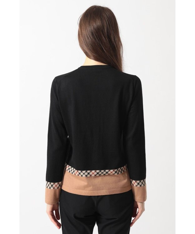 DAKS ジャカードクルーネックカーディガン ブラック