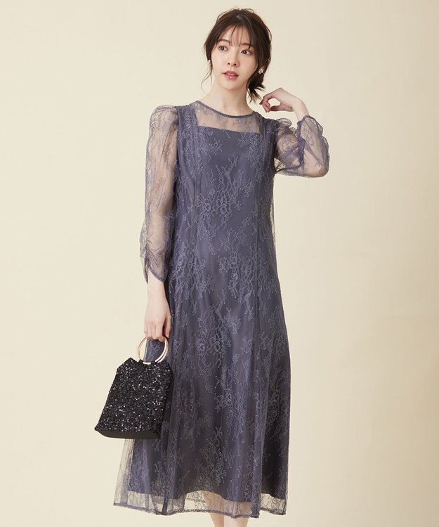 ANY SIS 【Lily Calin】クラシックナローレース ドレス スモーキーブルー