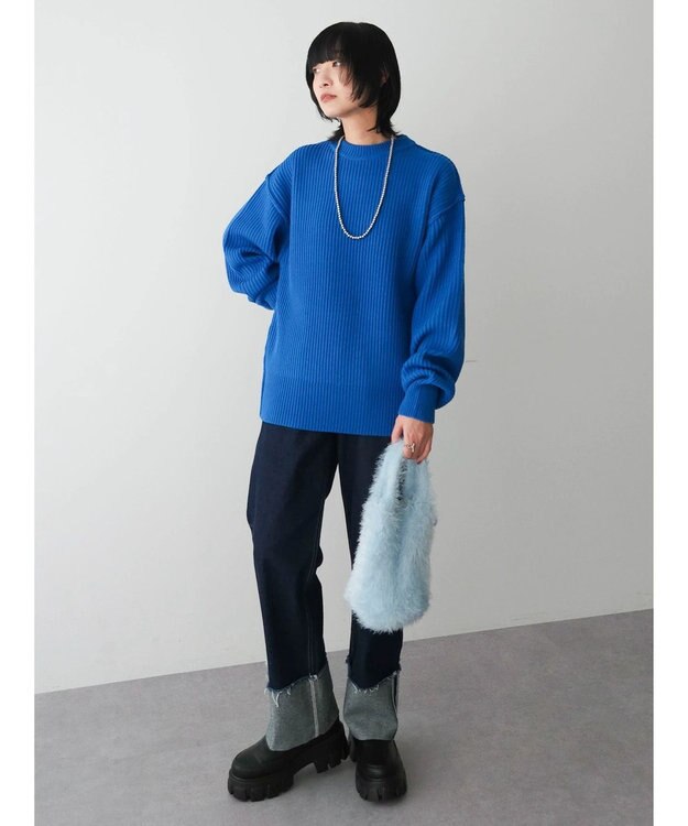 Green Parks 洗える　アゼ編みニットプルオーバー Blue