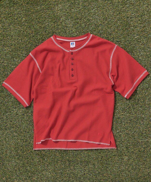 AMERICAN HOLIC 【RUSSELL】ワッフルヘンリーTシャツ Red