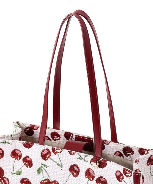 Maison de FLEUR チェリー柄ゴブランスクエアトートバッグ Red