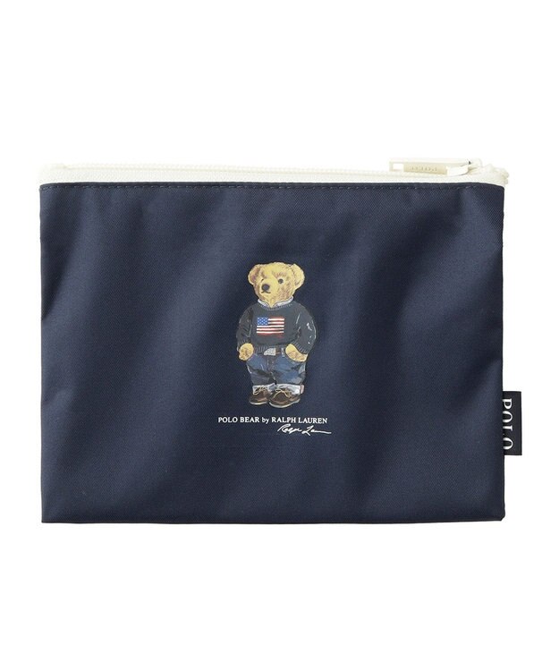MOONBAT POLO RALPH LAURENRL ポーチ付きレインバッグ ワンポイントポロベア／撥水加工 ネイビーブルー