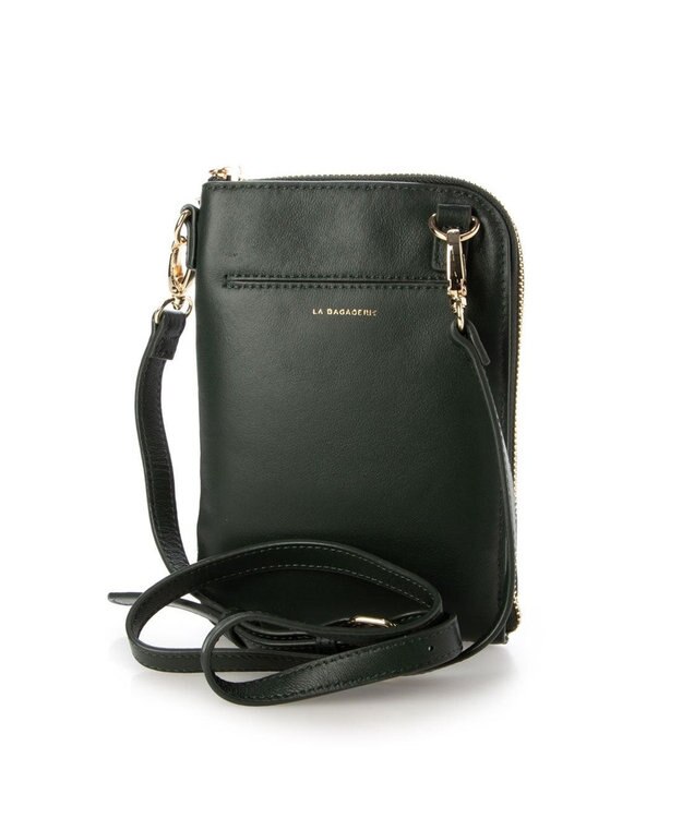 LA BAGAGERIE シープレザー　キルティングスマホショルダー グリーン