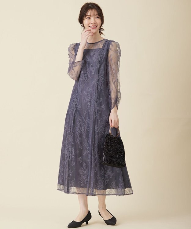 ANY SIS 【Lily Calin】クラシックナローレース ドレス スモーキーブルー