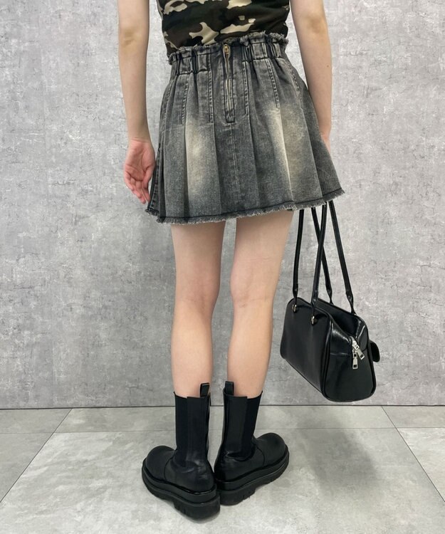 WEGO ヴィンテージウォッシュデニムプリーツスカパン ブラックその他