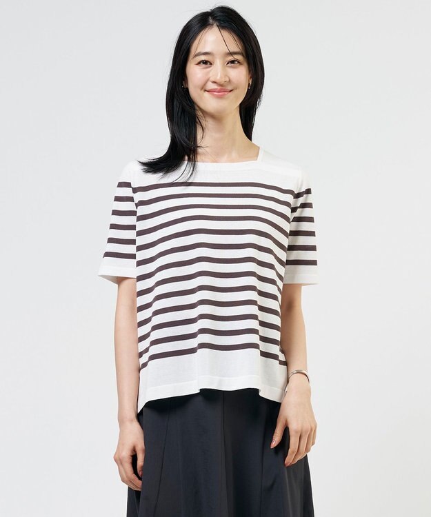 J.PRESS LADIES RELAX OVER KNIT プルオーバー オフホワイト×モカ