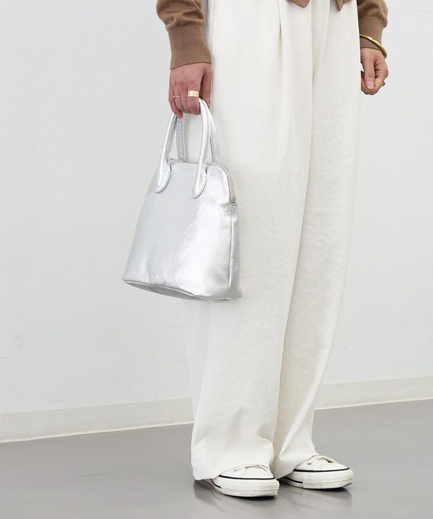 FOLNA RD ホイルレザーブガッティボストンバッグ シルバー