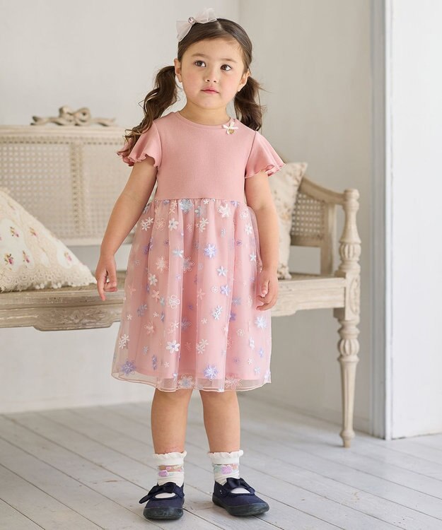 ANY KIDS 刺繍チュールワンピース ピンク