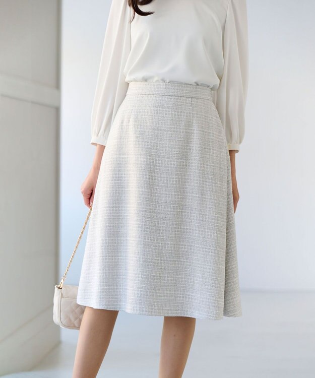 組曲 【KUMIKYOKU NAVY】ラメループモールツイード フレアスカート ライトグレー系