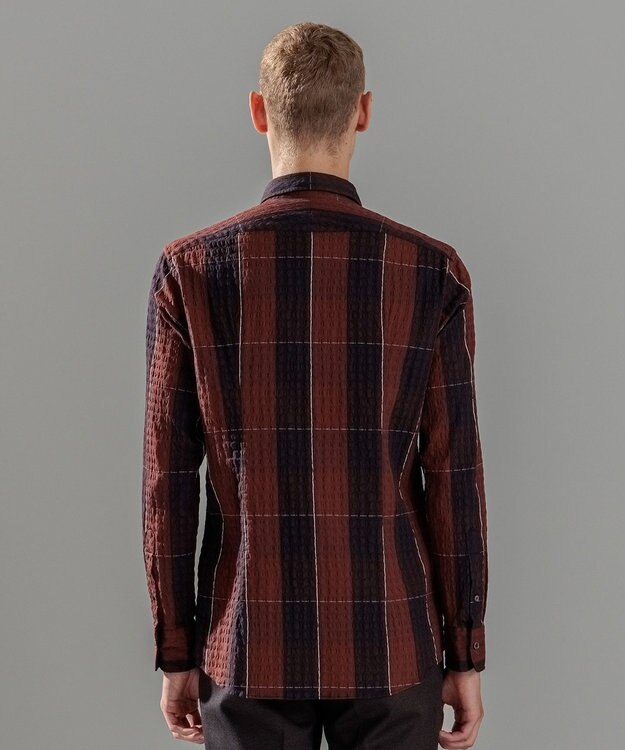 JOSEPH HOMME オーバーチェックジャガードストレッチ　レギュラーカラーシャツ ワイン系3
