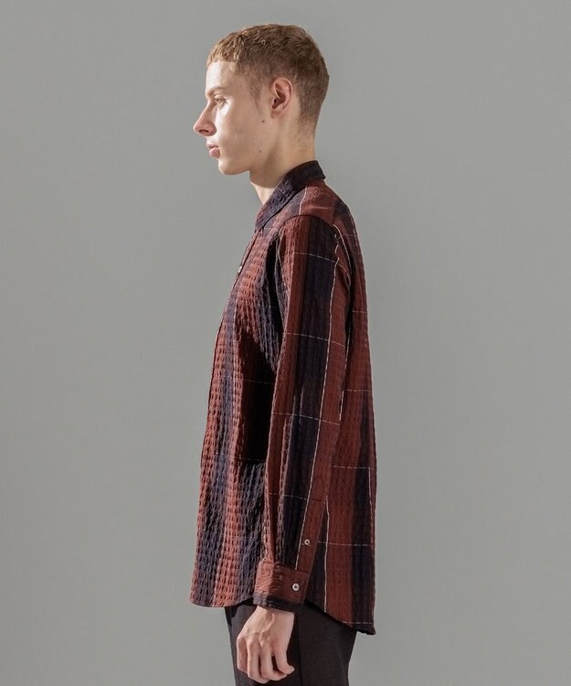JOSEPH HOMME オーバーチェックジャガードストレッチ　レギュラーカラーシャツ ワイン系3