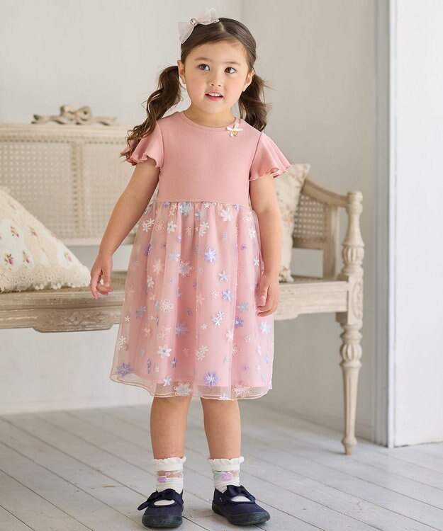 ANY KIDS 刺繍チュールワンピース ピンク