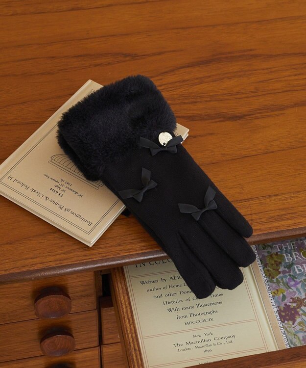 Maison de FLEUR プチリボンファーグローブ Black