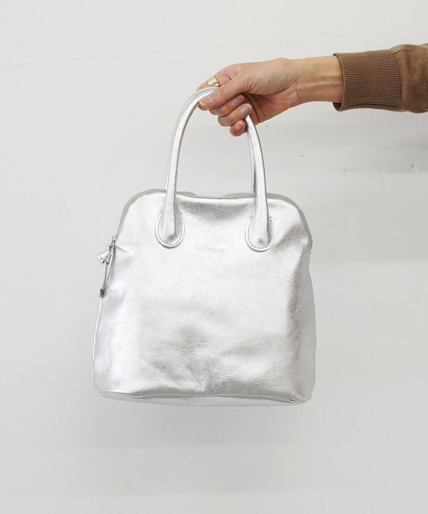 FOLNA RD ホイルレザーブガッティボストンバッグ シルバー