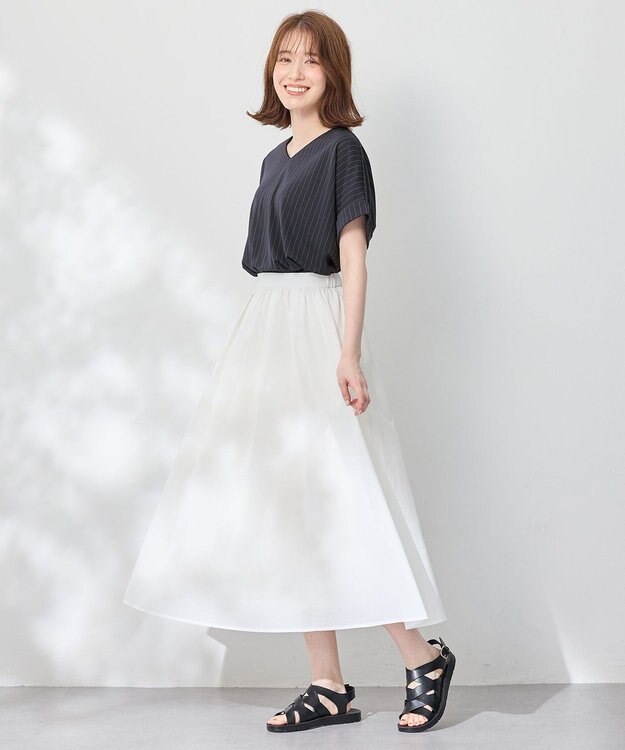 ANY カシュクールTシャツ ネイビーストライプ