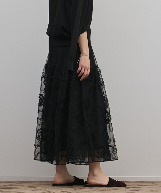 GRACE CONTINENTAL 刺繍チュールスカート ブラック