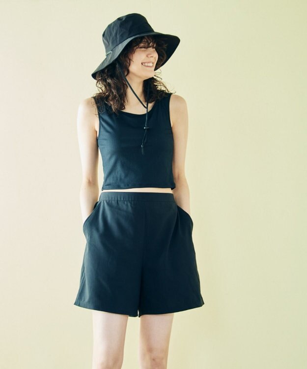 San-ai Resort（三愛水着楽園） 【WEB限定】5点セット バケットハット付きUVカット リブタンキニ+ラッシュガードセット水着【BeachQueen(ビーチクイーン）】 ブラック