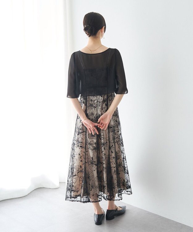 YECCA VECCA 【2点SET】フラワー柄スパンコール刺繍ドレス Ivory