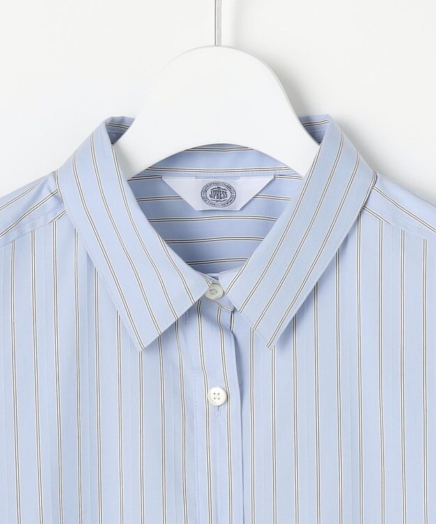 J.PRESS LADIES BEZコットンナイロン ストライプ シャツカラー ブラウス サックス×ホワイト×ベージュ系